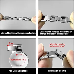 Instructional view of stainless steel Italian modular bracelet links adjustment