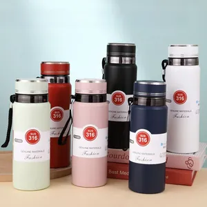 Group shot of colorful 316 stainless steel insulated water bottles with carry straps