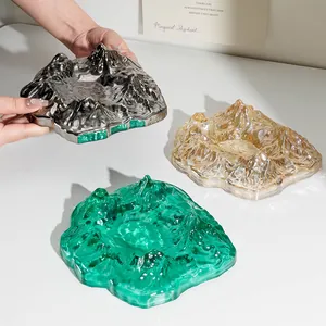 Luxury Mount Fuji crystal glass ashtray set in gold silver and emerald green colors