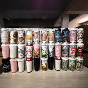 Collection of cute cartoon printed insulated stainless steel tumblers with various patterns