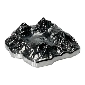Luxury Mount Fuji crystal glass ashtray with metallic silver finish for home office