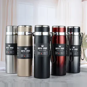 Detailed view of large capacity insulated sports water bottles in five various colors