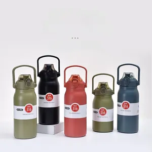 Detailed collection view of colorful 316 stainless steel insulated water bottles with straws