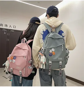 Back view of stylish large capacity student backpacks for couples in lifestyle setting