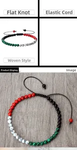 Detailed view of handmade beaded bracelet with red black white and green flag colors