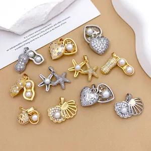 Multi-style gold and silver jewelry pendants with pearls and zircons in various niche shapes