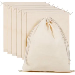 Pochon en Coton Épaissi à Cordon Sac en Coton Naturel pour Emballage Cadeau Bijoux Pochette de Rangement Polyvalente