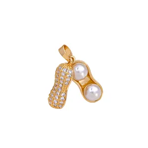 Elegant gold peanut pendant with pearls and crystals for DIY necklaces and jewelry making