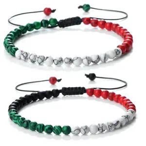 Handmade woven beaded bracelets featuring Palestine and UAE flag colors in adjustable cord
