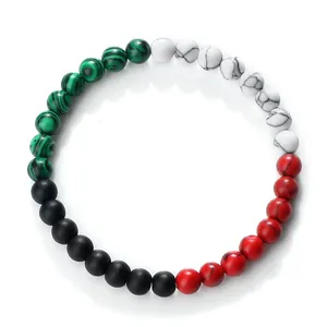 Beaded bracelet featuring Palestine Kuwait UAE flag colors green white black red stones