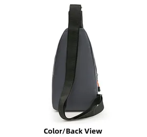 Back view of minimalist men's gray crossbody sling bag with durable black strap