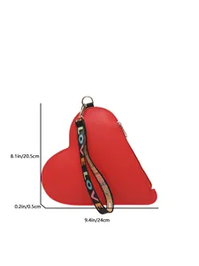 Sac à main mignon en forme de cœur rouge avec dragonne à motif LOVE coloré élégant