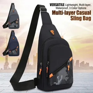 Men's Waterproof Nylon Chest Bag Minimalist Casual Crossbody Sling Bag With Camouflage Splicing For Travel Outdoor
