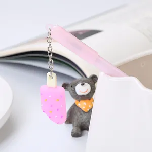 Creative pink gel pen with a cute popsicle pendant for students and office use.