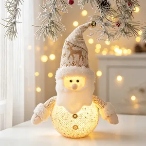 Glowing Christmas Santa gnome plush ornament featuring a knitted reindeer pattern hat