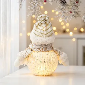 Warm glowing Christmas snowman plush doll for festive desktop holiday decoration