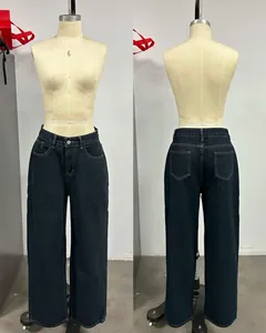 Detailed front and back views of high-waisted wide-leg black denim jeans
