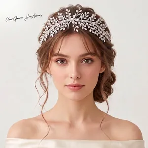 Luxus Strass Blatt Braut Haarband Handgefertigte Legierung Kristall Haarranke Für Hochzeit Bankett Catwalk Damen Haarschmuck
