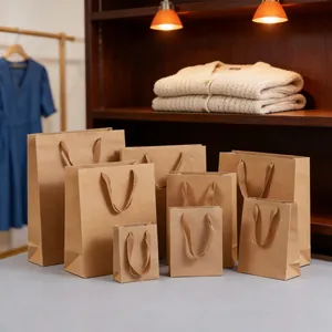 Kraft Paper Gift Bags With Woven Handles Heavy Duty Recyclable Tote For Shopping Party Favors Clothing Packaging