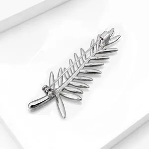 Back view of a silver leaf brooch showing the sturdy safety pin clasp mechanism