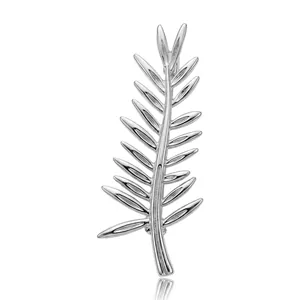 Elegant silver-toned palm leaf branch brooch pin for stylish men or women suit accessories