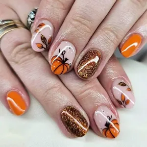 Unghie Finte Halloween Lunghe Bara Zucca Fantasma Gatto Nero Motivo Ragnatela Plastica Per Donne Festa