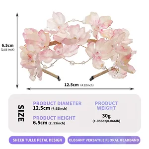 Guida dettagliata alle taglie e peso per l'elegante fascia floreale in tulle rosa fatta a mano