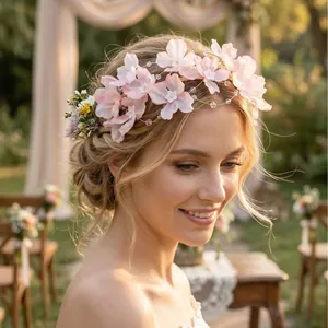 Elegante fascia per capelli da sposa con fiori in tessuto rosa fatta a mano per nozze