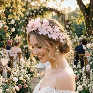 Bellissimo cerchietto fatto a mano con fiori in tessuto rosa per acconciature sposa