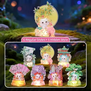 Figurines de collection renard à neuf queues Gufeng avec socle LED lumineux, lot de 7