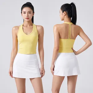 Soutien-gorge de Sport en Nylon Haute Élasticité Femmes Col en V Dos Nu Yoga Top Avec Coussinets Amovibles Dos Nageur Fitness Gym Top