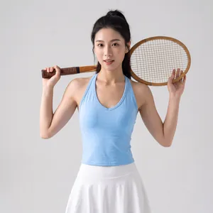 Soutien-gorge de sport dos nu bleu pour femme pour le yoga et le pilates avec jupe