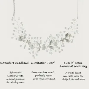 Elegant crystal and imitation pearl headband for bridal wedding and formal hairstyles