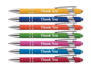 Penne a sfera in metallo colorate con stampa Thank You e punta stilo per schermi touch