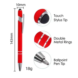 Penna a sfera 2-in-1 in metallo rosso con pennino, lunghezza 143mm e peso di 18g