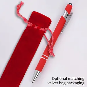 Penna a sfera in metallo rosso con punta touch e custodia in velluto
