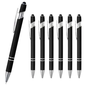 Set di penne a sfera in metallo nero opaco con punte stilo per schermi touch per ufficio