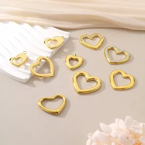 Stainless Steel Heart Pendants Hollow Gold Plated Rhinestone Charms For DIY Necklace Bracelet Jewelry Making Accessories
