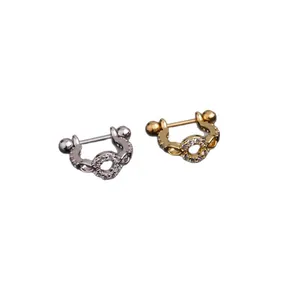 Clous d'oreilles en acier inoxydable en forme de U avec zircons en or et argent brillant
