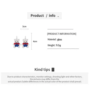 Product detail of beaded bear earrings with 3cm by 4cm dimensions and glass material info