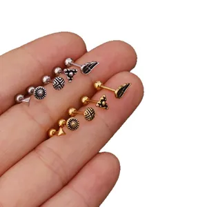 Stainless steel mini piercing stud earrings with screw backs in various designs