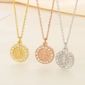 Religiöse Heiliger-Benedikt-Halsketten mit Strasssteinen in Gold, Roségold und Silber