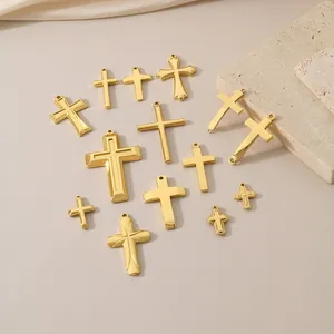 Stainless Steel Cross Pendants Gold Plated Religious Charms DIY Jewelry Making Accessories Polished Fashion Commuting