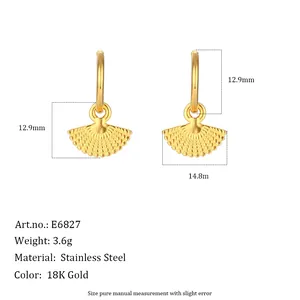 Detailed dimensions of 18K gold-plated stainless steel bohemian fan-shaped drop earrings.