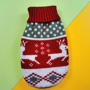 Festive Christmas reindeer knitted pet sweater for dogs and cats in red and white color
