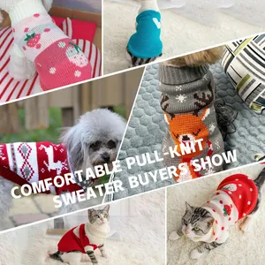 Pet Christmas reindeer knitted sweaters for cats and dogs in various cozy patterns.