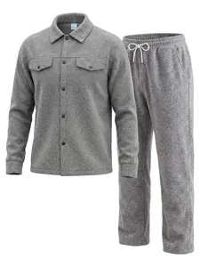 Grey polar fleece matching set featuring a long-sleeve jacket and drawstring waist pants.