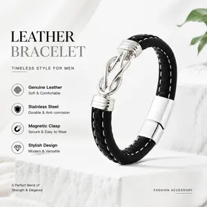 Men Vintage Leather Bracelet Hand Woven Multi-layer Cross Infinity Knot Bracelet With Magnetic Clasp Retro Punk Jewelry Gift For Son