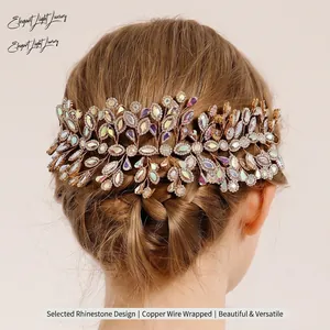 Luxurious Handmade Metal Bridal Headband Rhinestone Leaf Hair Vine Elegant Wedding Party Banquet Hair Styling Jewelry For Women