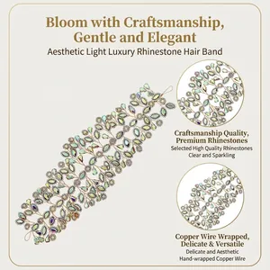 Exquisite bridal rhinestone headband with handcrafted wire and iridescent gems for styling